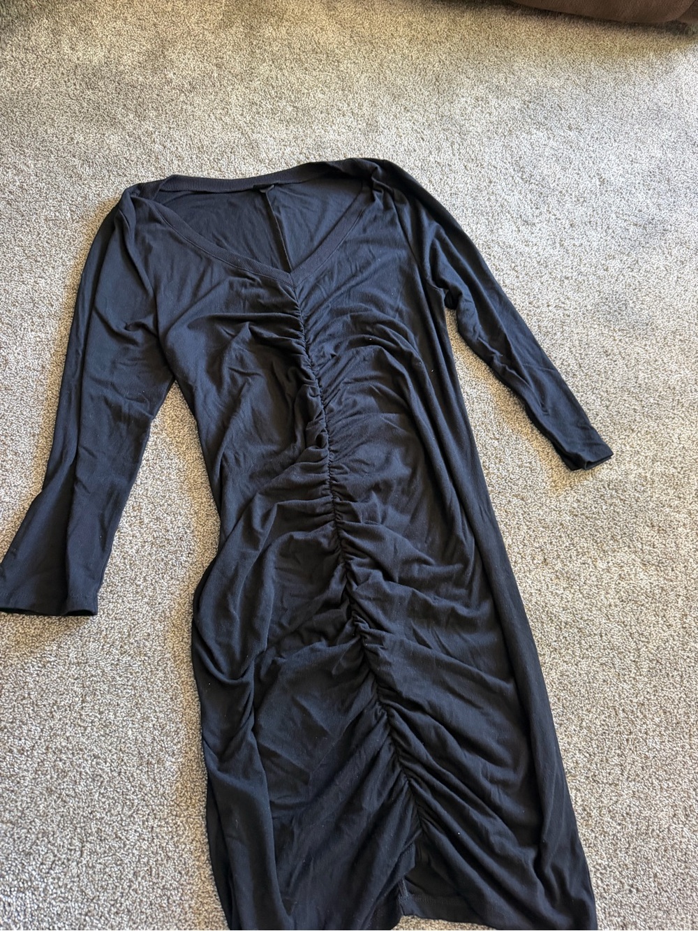 torrid Black Long-Sleeve Ruched V-Neck Dress